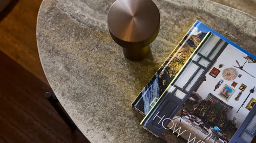 Sustainable Materials in the Lobby Table with books from Sustainable materials in the lobby