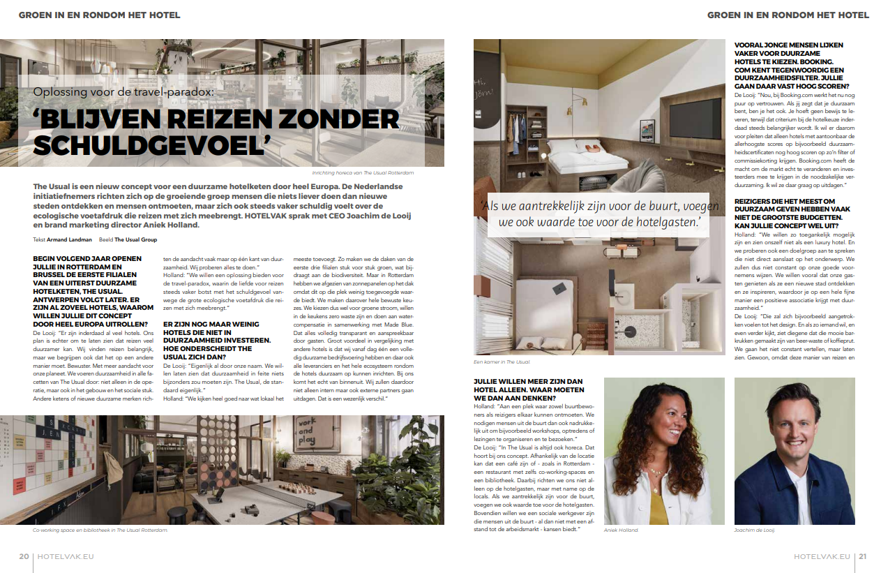 HotelVak Article about The Usual's sustainable hotel concept
